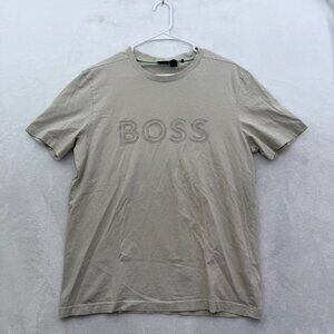 Hugo Boss T Shirt Mens L Cream Logo Spell Out Basic Casual Stretch